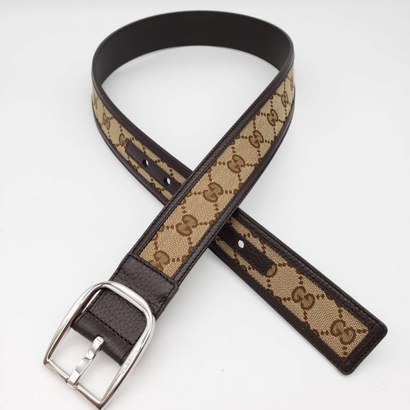 100% Authentic Gucci GG Leather Canvas Brown Belt - Picture 4 of 9
